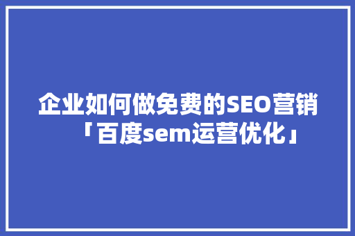 企业如何做免费的SEO营销「百度sem运营优化」