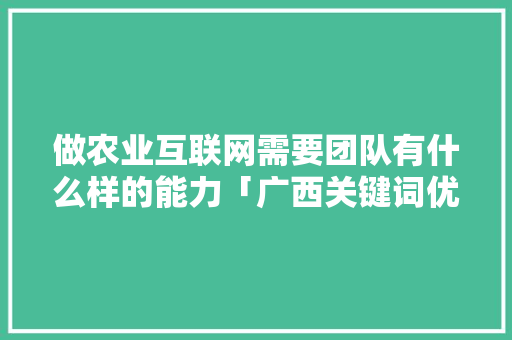 做农业互联网需要团队有什么样的能力「广西关键词优化公司」