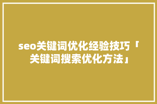 seo关键词优化经验技巧「关键词搜索优化方法」