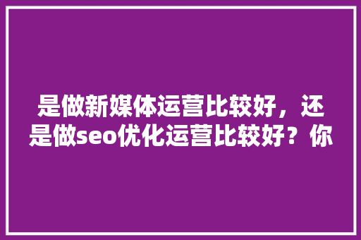 是做新媒体运营比较好，还是做seo优化运营比较好？你怎么看「烟台seo整站优化价格」