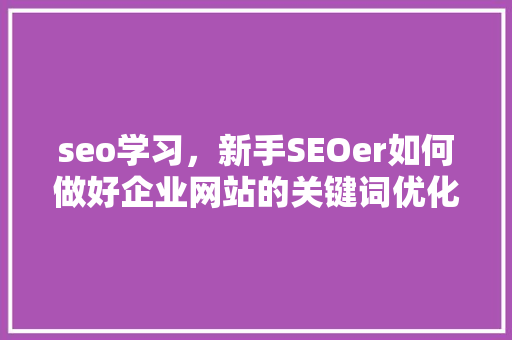 seo学习，新手SEOer如何做好企业网站的关键词优化「整站关键词优化的公司」