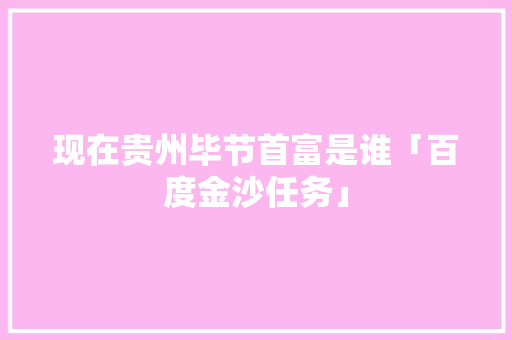 现在贵州毕节首富是谁「百度金沙任务」
