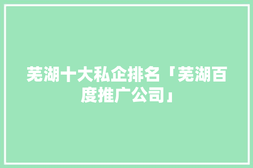 芜湖十大私企排名「芜湖百度推广公司」