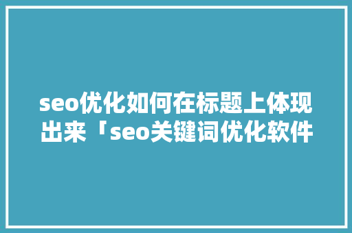 seo优化如何在标题上体现出来「seo关键词优化软件」