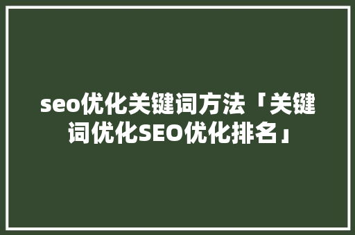 seo优化关键词方法「关键词优化SEO优化排名」