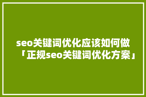 seo关键词优化应该如何做「正规seo关键词优化方案」