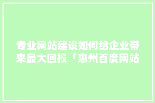 专业网站建设如何给企业带来最大回报「惠州百度网站优化」