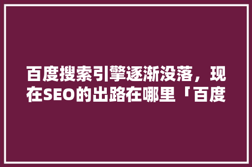 百度搜索引擎逐渐没落，现在SEO的出路在哪里「百度seoo优化软件」