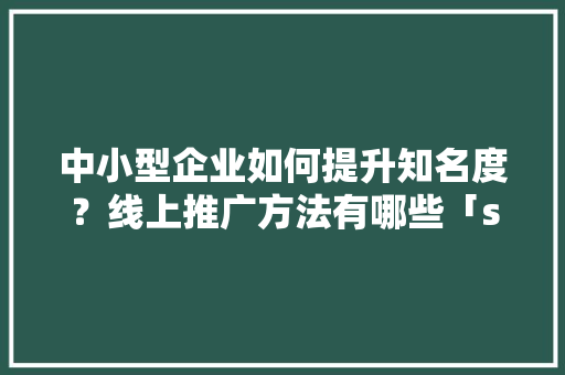 中小型企业如何提升知名度？线上推广方法有哪些「seo关键词优化案例」