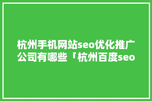 杭州手机网站seo优化推广公司有哪些「杭州百度seo排名」