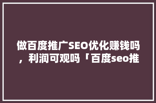 做百度推广SEO优化赚钱吗，利润可观吗「百度seo推广优化方案」