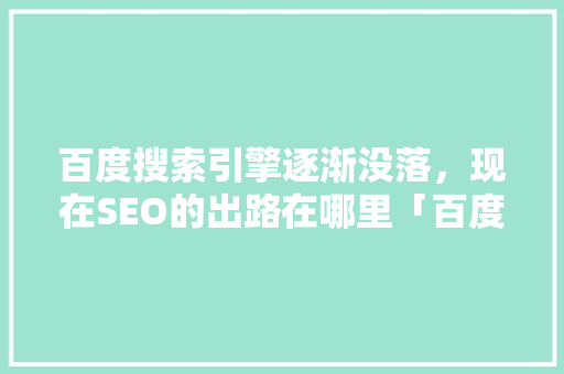 百度搜索引擎逐渐没落，现在SEO的出路在哪里「百度seo公司整站优化」
