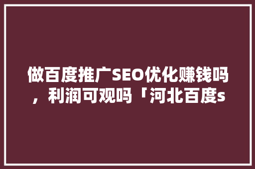 做百度推广SEO优化赚钱吗，利润可观吗「河北百度seo推广优化公司」