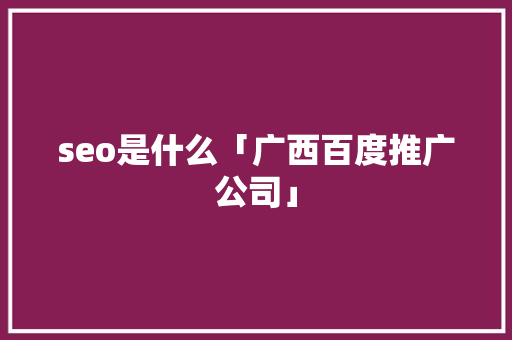 seo是什么「广西百度推广公司」