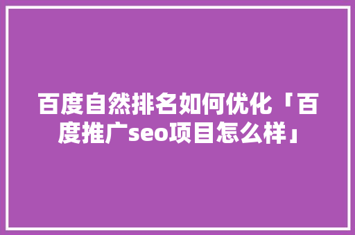 百度自然排名如何优化「百度推广seo项目怎么样」