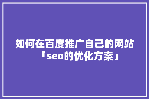 如何在百度推广自己的网站「seo的优化方案」