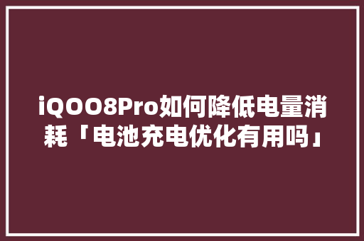 iQOO8Pro如何降低电量消耗「电池充电优化有用吗」