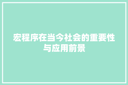 宏程序在当今社会的重要性与应用前景