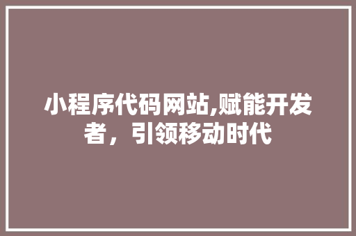 小程序代码网站,赋能开发者，引领移动时代