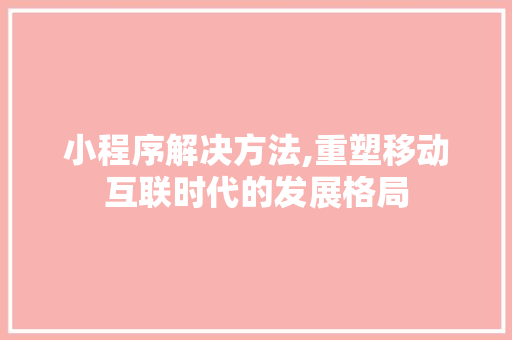 小程序解决方法,重塑移动互联时代的发展格局