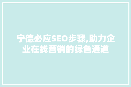 宁德必应SEO步骤,助力企业在线营销的绿色通道