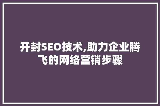 开封SEO技术,助力企业腾飞的网络营销步骤