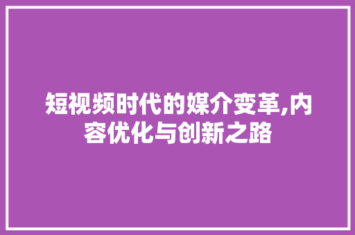 短视频时代的媒介变革,内容优化与创新之路
