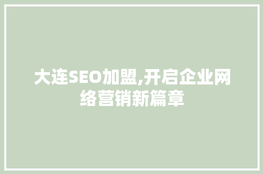 大连SEO加盟,开启企业网络营销新篇章