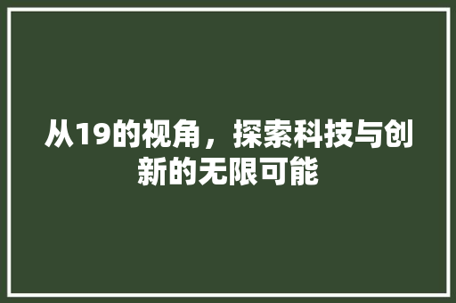 从19的视角，探索科技与创新的无限可能