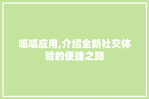 呱呱应用,介绍全新社交体验的便捷之路