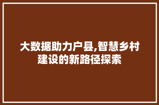大数据助力户县,智慧乡村建设的新路径探索