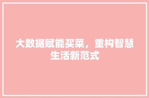 大数据赋能买菜，重构智慧生活新范式