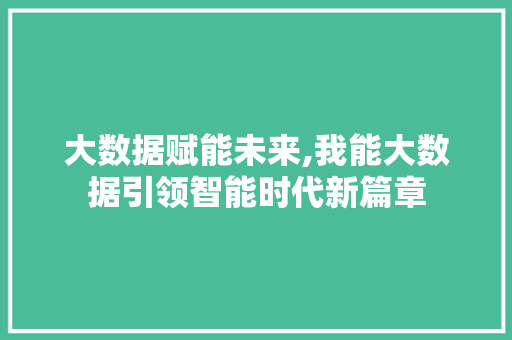 大数据赋能未来,我能大数据引领智能时代新篇章