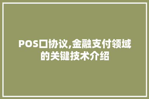 POS口协议,金融支付领域的关键技术介绍