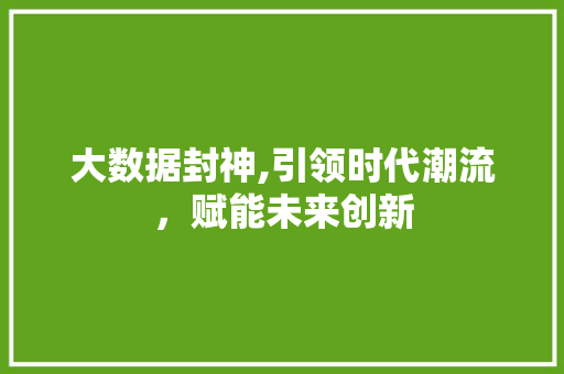 大数据封神,引领时代潮流，赋能未来创新