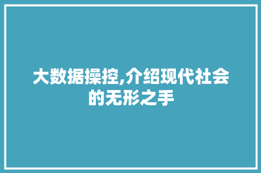 大数据操控,介绍现代社会的无形之手