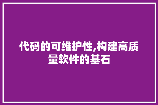 代码的可维护性,构建高质量软件的基石
