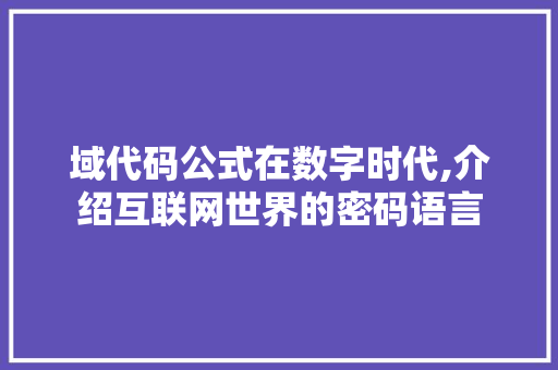 域代码公式在数字时代,介绍互联网世界的密码语言
