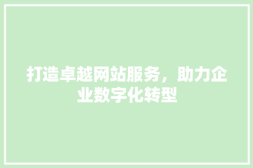 打造卓越网站服务，助力企业数字化转型