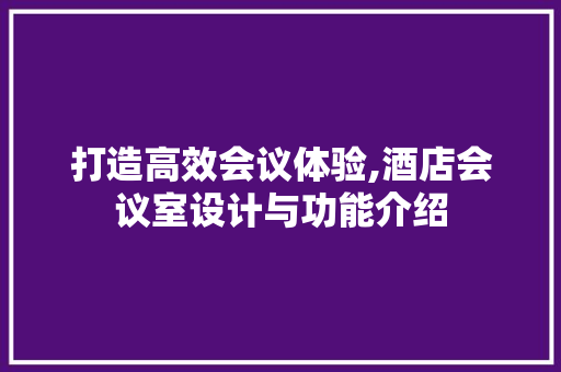 打造高效会议体验,酒店会议室设计与功能介绍