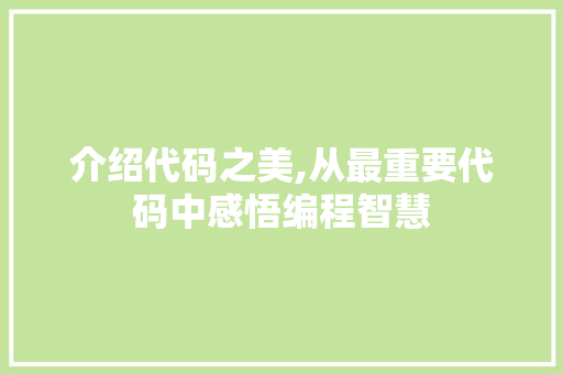 介绍代码之美,从最重要代码中感悟编程智慧