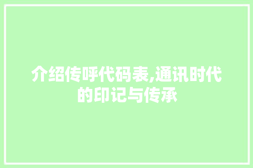 介绍传呼代码表,通讯时代的印记与传承