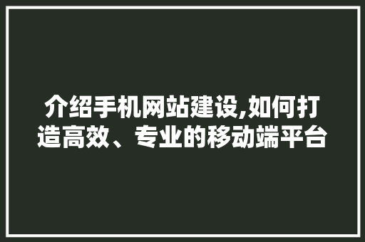 介绍手机网站建设,如何打造高效、专业的移动端平台