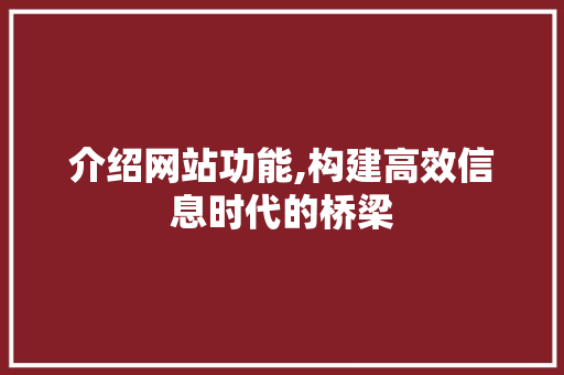 介绍网站功能,构建高效信息时代的桥梁