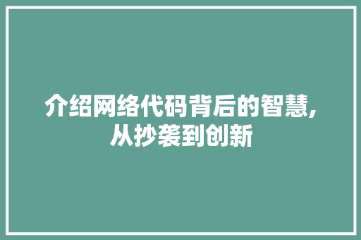 介绍网络代码背后的智慧,从抄袭到创新