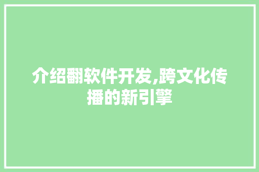 介绍翻软件开发,跨文化传播的新引擎