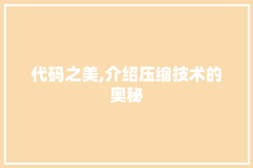 代码之美,介绍压缩技术的奥秘