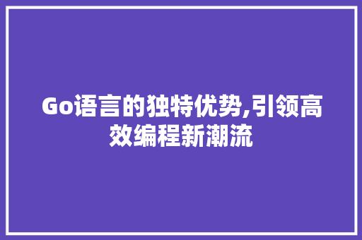 Go语言的独特优势,引领高效编程新潮流