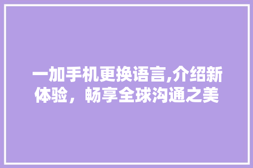 一加手机更换语言,介绍新体验，畅享全球沟通之美