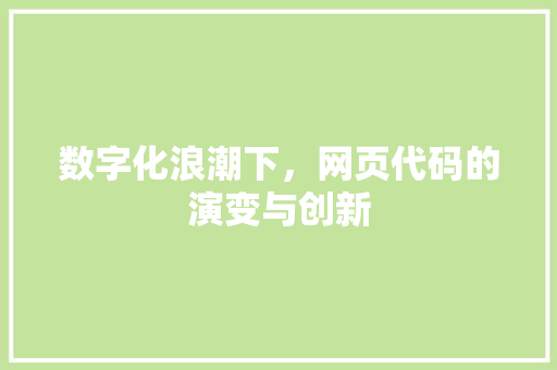数字化浪潮下，网页代码的演变与创新